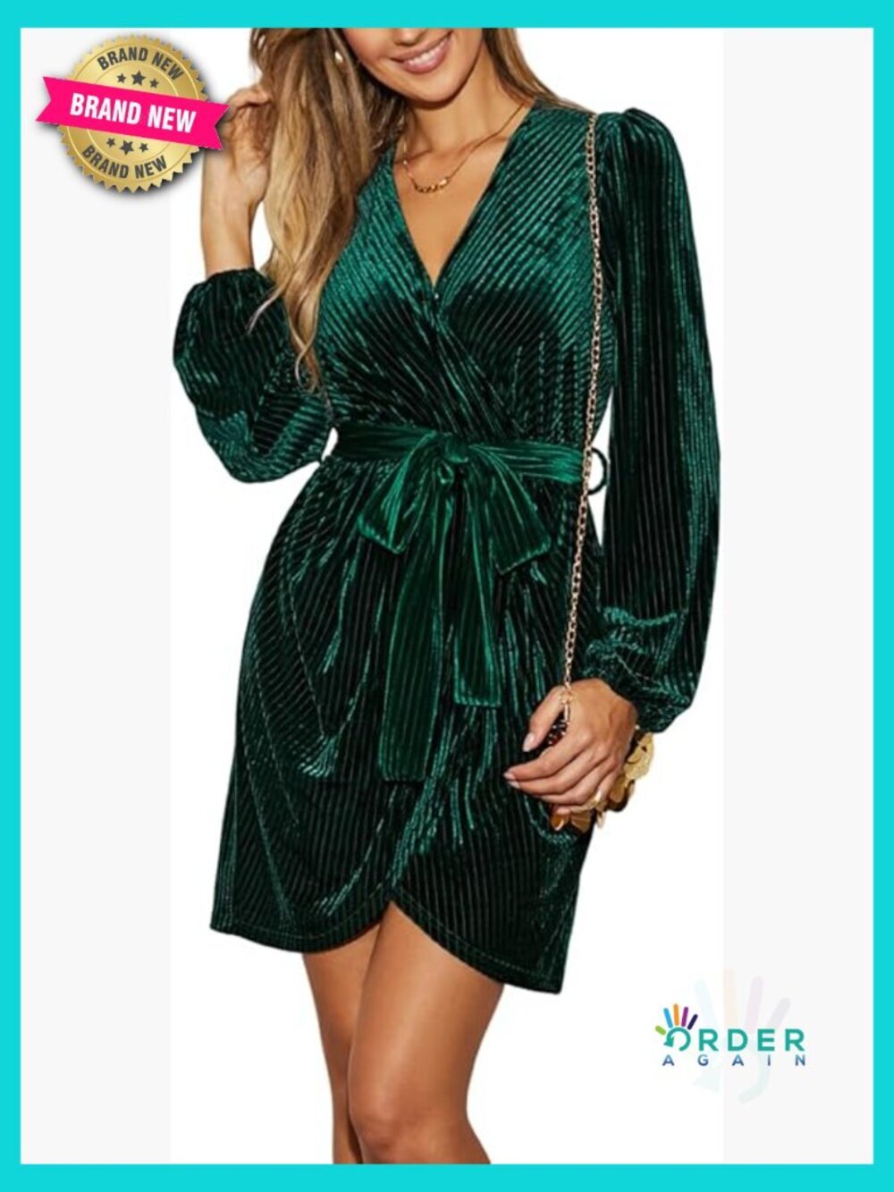 Velvet Long Sleeve Wrap Mini Dress Semi Formal V Neck Belted Cocktail